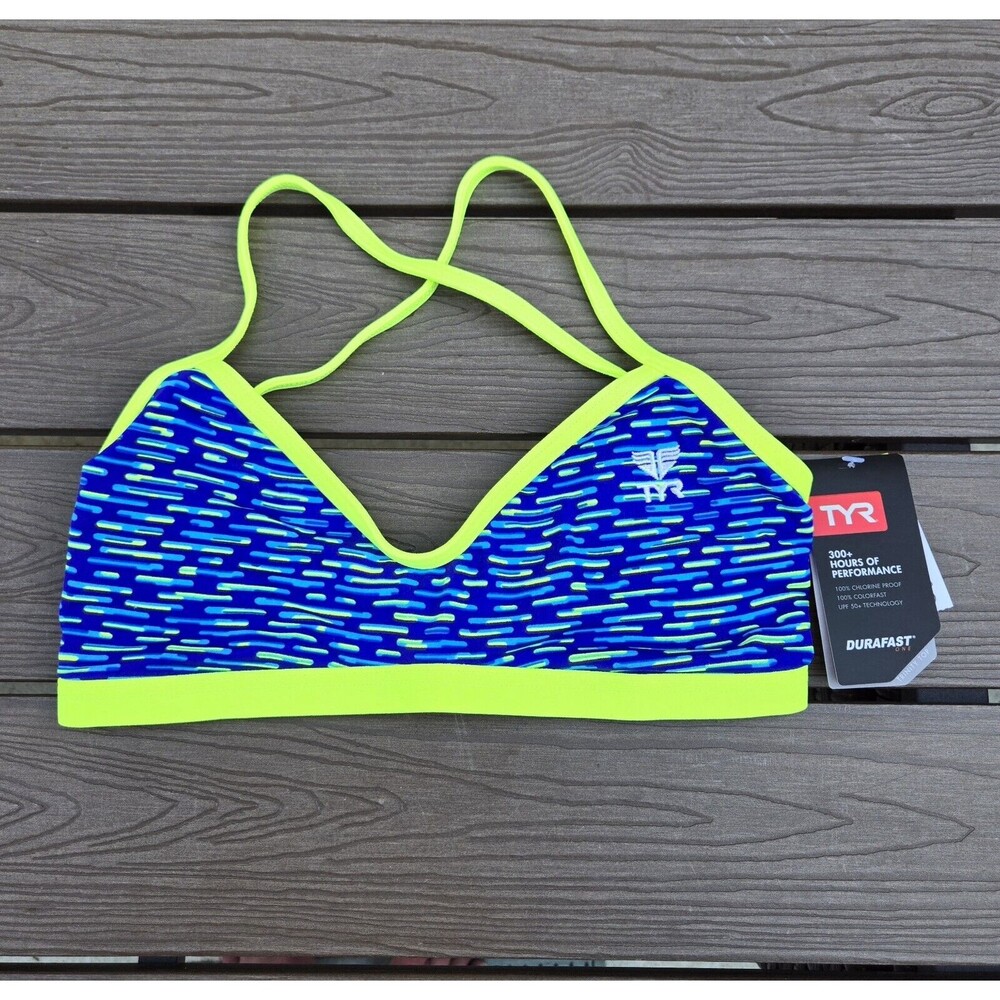 TYR Durafast One Trinity Bikini Top  Blue Yellow Swim Size: XS 0/2 New